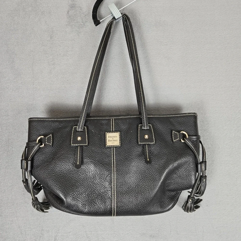 Dooney & Bourke Black Pebble Grain‎ Leather Davis Tassel Tote Bag Shopper